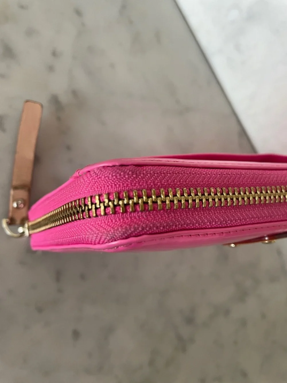 KATE SPADE Spencer Hot Pink Patent Zip-Around Wallet Newspaper Print Lining